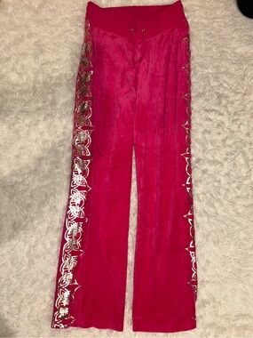ASHRO pink velour silver detail wide leg pants lounge Y2K woman’s size large